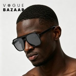 VOGUE BAZAAR Men's Aviator Sunglasses UV400 Double Bridge Retro Pilot Eyewear Classic Fashion Driving Glasses Black