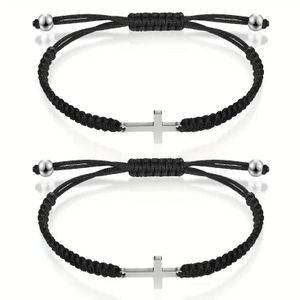 2pcs Stainless Steel Cross Bracelet for Boys Girls 2Black