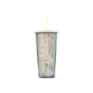 710ml Double-Wall Sequin Water Cup with Straw & Lid - Stylish Cold Drink Tumbler, Durable AS Plastic Cup for Juice, Soda, Water, Parties & Daily Use - Beige