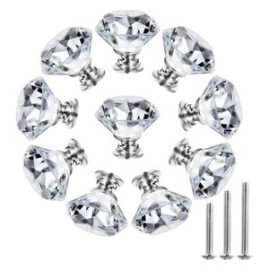 TodyJeyHo Crystal Dresser Knobs for Cabinets and Drawers  Diamond Glass Pulls Handles 10 Pack Silver(30mm   Clear)