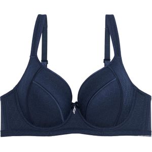 Binnys Delicate Underwire Full Cup Women's Bra, Push Size Jacquard Design, Wide Support Panels, Side Fat Smoothing, Adjustable Straps for Special Dinners Navy Blue Bra  