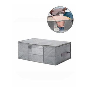 Foldable Quilt Storage Bag With One Large Clothes Organizer For Blankets Closets - Grey