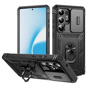 Baseus Shockproof Phone Case, Compatible With Galaxy S24 Ultra Phone, Slide Window Lens Protection with Magnetic Stand Ring (Type 2) - Black 