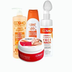 Cosmo Anti - Wrinkle Face Cream+ Glow White Extra Brightening Shower Gel 1000Ml+ Glow White Extra Brightening Body Lotion+Anti - Wrinkle Face Cream+Vitamin C Foaming Face Wash