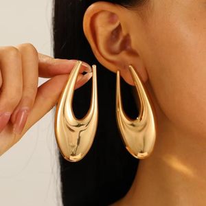 Big Exaggerated Women's Hanging Earrings Hollow U Shape - Gold