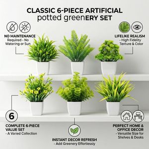 ASCENT 6 Packs Artificial Potted Greenery Plants for Home Living Room Office Bathroom Shelf Decor