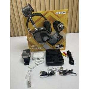 4-in-1 Smart Tech Gift Package – Smartwatch + Bluetooth Headphones + Game Console & Wireless Earphones - Silver/Black