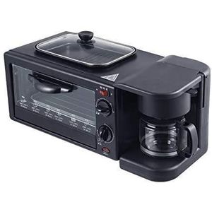 3-in-1 Multifunctional Electric Breakfast Maker Machine – Mini Toaster Oven, Non-Stick Griddle Frying Pan & Drip Coffee Maker – Black
