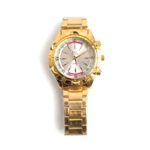 Bk Men's  Quartz Wristwatch – Compass-Design Champagne Dial with Gold Link Strap - Gold