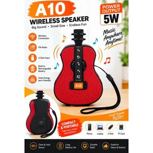 AD Portable Guitar Bluetooth Speaker  Player - Multicolour
