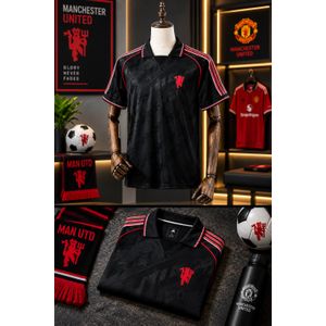 Man United Retro Jersey Classic Short Sleeve - Black with Red & White Details
