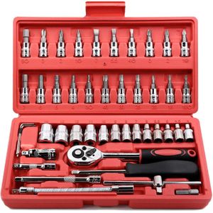 TodyJeyHo 46 Pieces 1/4 inch Drive Socket Ratchet Wrench Set, with Bit Socket Set Metric and Extension Bar for Auto Repairing and Household, with Storage Case