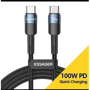 ESSAGER 10OW Type C To C Cable USB PD Fast Charging Cable, Black and Blue 