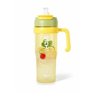 1400ml Tritan Hydration Tumbler Cup with Straw - BPA-Free Leak-Proof Travel Mug with Time & Ounce Markings, Auto-Lock Straw Lid, Handle & Car Cup Holder Friendly Design for Gym, Office, Driving & Daily Use - Yellow