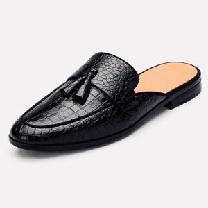 Men’s Premium Half Shoes – Crocodile Texture Leather Loafers – Black