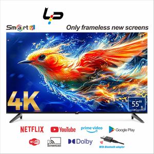 LP LP Smart TV 55-Voice Bluetooth Remote-4K UHD-Android 14.0-1.5+8G-Frameless-WiFi+Bluetooth-3 HDMI + 2 USB+ 1 year warranty - Black