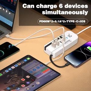  charging ports, with Type C socket extension cable, multi-port dual PD fast charging, for mobile phones, electronic devices, UK plug