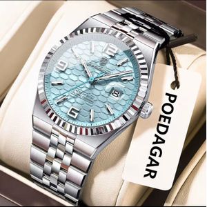 POEDAGAR Men’s Original Luxury Wristwatch – Waterproof Stainless Steel Quartz Chronograph Watch - Color: Silver