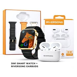 S9 Ultra Smartwatch 49mm Cellular Display with 3 Changeable Straps + Riversong AirFly L5 Wireless Earbuds Combo Bundle