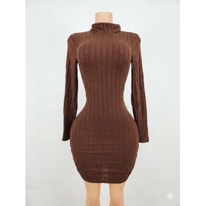 SHEIN Black Ribbed Knit Long-Sleeve Turtleneck Bodycon Dress - Size L and  EU 38