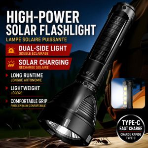 Solar Rechargeable LED Flashlight with Type-C Charging