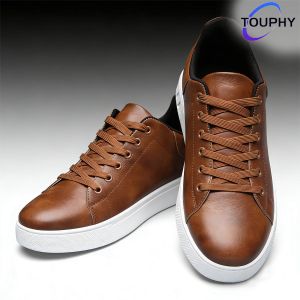 TOUPHY Leather Sneakers for Men - Men's Casual Board Shoes Classic Low Top- Brown