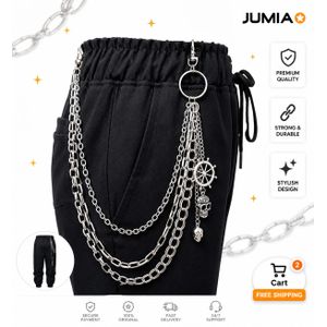 Punk Skull Multi-Layer Metal Pants Chain Waist Belt – Y2K Hip Hop Jeans Chain Accessory for Men & Women, Silver