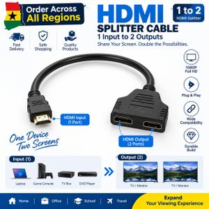 HDMI Splitter Cable 1 to 2 – 1 Input 2 Output Full HD 1080P Adapter – Black