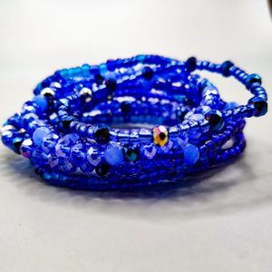 10pcs Women's Stackable Beaded Bracelet Set Blue/Gold