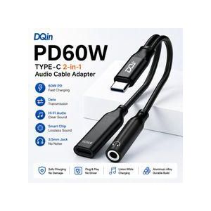 2-in-1 USB-C to 3.5mm + 60W Charging Adapter (DAC + Mic/Calls) AUX Audio & PD Fast Charge Splitter