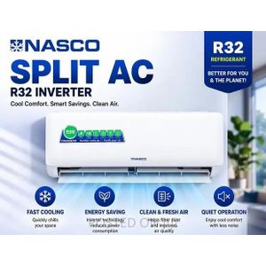 Nasco 1.5HP Split Inverter Air Conditioner – 12,000 BTU – Smart Inverter Energy Saver – Eco R32 Gas – 100% Copper – White