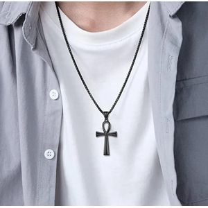 Trendy Stainless Steel Ankh Cross Necklace for Men & Women – Black Tone