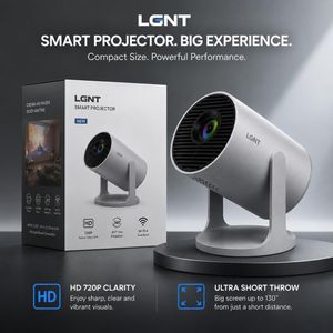 LGNT Projector HY300pro+S2 Portable Mini HD LED Projector With 360° Rotatable Stand, Wireless Screen Mirroring, HDMI & USB Support – Grey