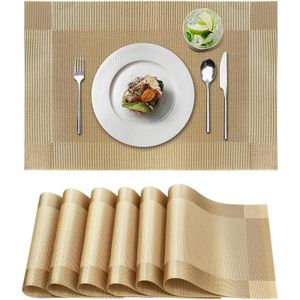 6 PACK  Golden Table Mat PVC Western Kitchen Dining Room Table Mat
