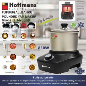 Hoffmans 5L - Automatic Multi- Function Food Processor Swallow Maker 850W - Fufu, Banku, Kokonte, Omutuo, Akple, Pounded Yam Pounding Machine - Silver/Black