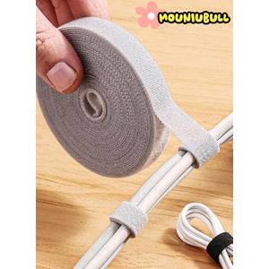 Mouniubull 1 Roll of 5 Meters, Cable Tie Cable Organizer Reusable Fixed Strap Hand Tear Cable Strap for Organizing Charging Cables, Headset Cables, Computer Cables, Home, Office (Gray)