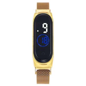 Men's Gold Magnetic Strap LED Touch Screen Watch Waterproof Multifunction Sport Watch