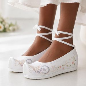 SHJO Wedge Shoes Women Casual Canvas Shoes Embroidered Breathable Comfort Ballet Flats White