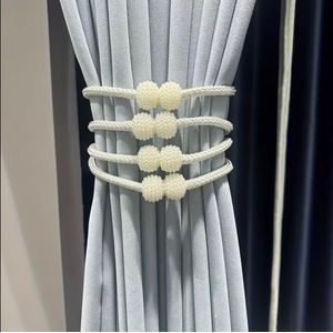 4pcs White Hookless Curtain Tiebacks, No-Drill Decorative Pearl Ties with Snap Hooks for Easy Installation - Space-Saving Stylish Bedroom and Living Room Window Drapery Holders