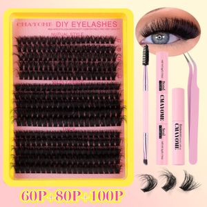 Fluffy Lash Clusters Thick Mixed Tray 100D Volume Eyelash Clusters 10-16mm Wispy Individual Lashes D Curl Cluster Eyelash Extensions DIY Lash Extensions for Beginners