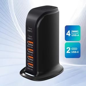 USB Charging Station, 40W 6-Port Multi USB Charger with Auto-Detect Technology, Suitable for Smartphones Tablets and Multiple Devices USB Power Strip Hub British standard plug