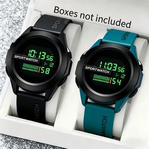 2 Pack Men's LED Round Large Dial Wristwatch, Multifunctional Electronic Watch with Timer, Calendar, Day, Stopwatch, Cool Light Alarm, Perfect for Trendy Youth and Students, Ideal for Outdoor Sports