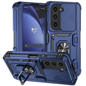 Baseus Shockproof Phone Case, Compatible With Galaxy Z Fold 7 Phone, With Slide Window Lens Protection with Magnetic Stand Ring - Blue 
