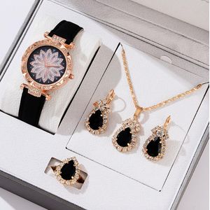 5pcs Women Watch Set Ring Necklace Earring