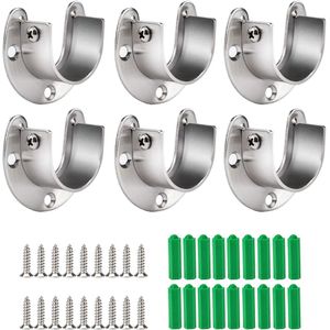 6 Packs Stainless Steel Closet Pole Sockets- Closet Rod End Supports, Flange Set Rod Holder