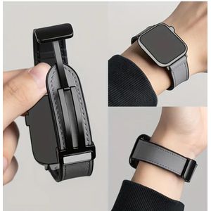 Grey Leather Apple Watch Band – Magnetic Quick-Release Strap Replacement Compatible with Apple Watch