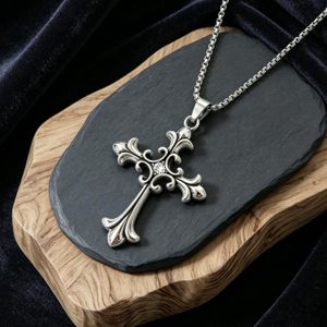 ASCENT Vintage Ornate Cross Pendant Necklace - Gothic Style Retro Silver Statement Chain for Men & Women