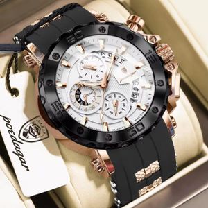 POEDAGAR Watch Analog Chronograph Top Luxury Sport Quartz Watch Dual Time Waterproof Silicone  Watch Waterproof Wristwatch - Black/Rose
