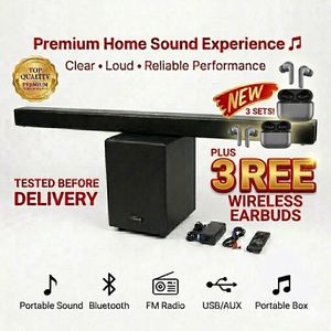 Bluetooth Soundbar for TV with Subwoofer + 3 Free Wireless Earbuds - Clear Cinematic Sound for Home Theater, Movies & Music - BEST SELLER!!!