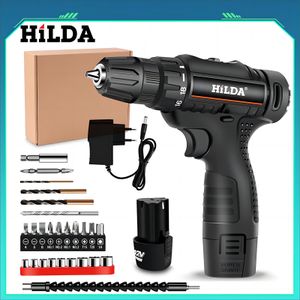 HILDA 12V Impact Cordless Drill Power Tools Wireless Drills Rechargeable Drill Set